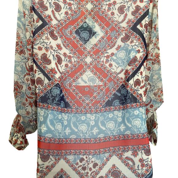 NWT Daniel Rainn Flowy Boho Floral Print Popover Long Roll Tab Sleeves Top XS - Picture 11 of 16